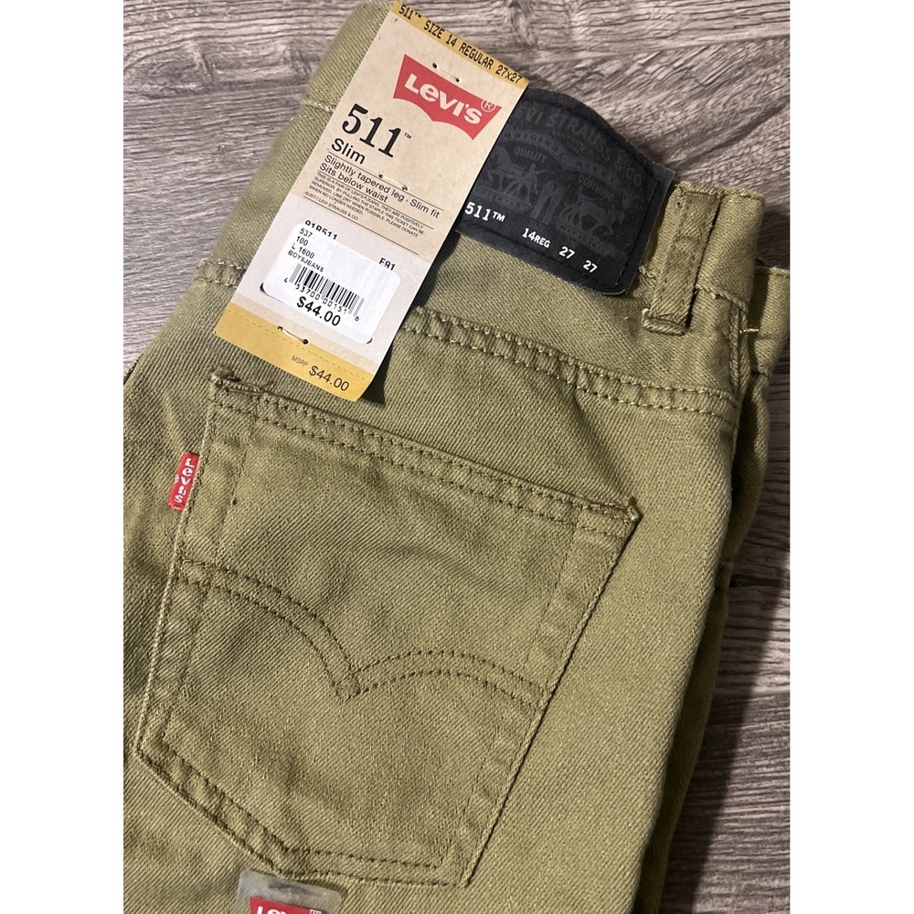 Levi's 511 Slim Fit Tapered Leg Olive Green Boys Jeans Size 14 Regular 27x27 NWT